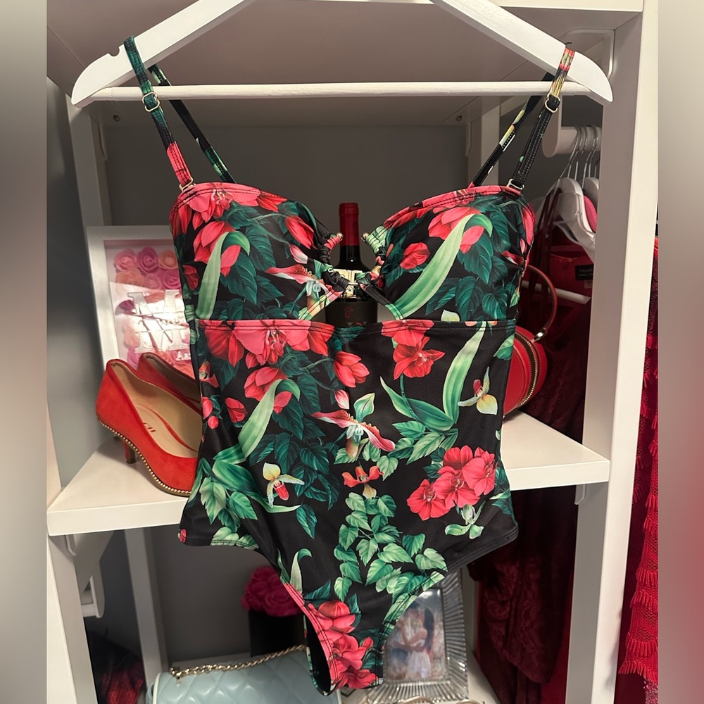 Karen Millen Black Floral Swimsuit